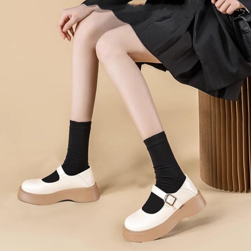 Mary Jane women's shoes 2025 new summer British small leather shoes round head one-word buckle belt thick sole shallow mouth single shoes children