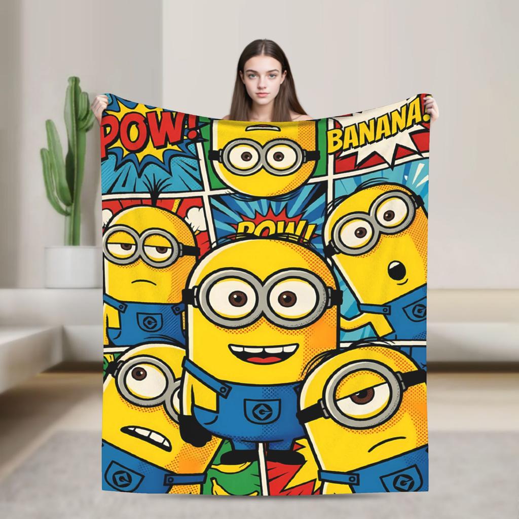 Cartoon M-Minions Flannel Blankets Winter Warm Throw Blanket for Kids Adult Bedroom Print Bedspread Sofa Bed Cover