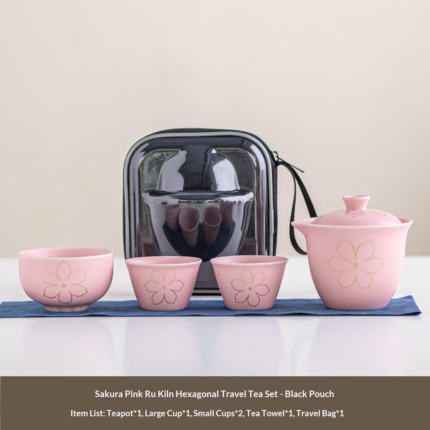 

Cute Pink Travel Tea Set, Exquisite Ceramic Gaiwan, Outdoor Camping Tea Brewing Set, Teapot, Teacup, Portable Bag