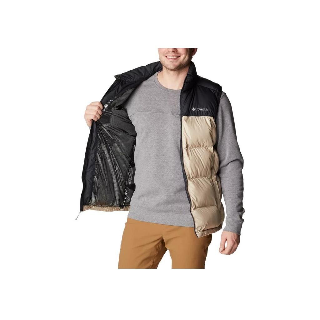 Columbia Color Block Letter Print Zip Stand Collar Vest Men Vest Beige 1738011-271