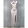 Export Single Fashion Elegant Halter Smooth Fabric Split Waist Fitted Slim Looking Classy Banquet Party Dress Women