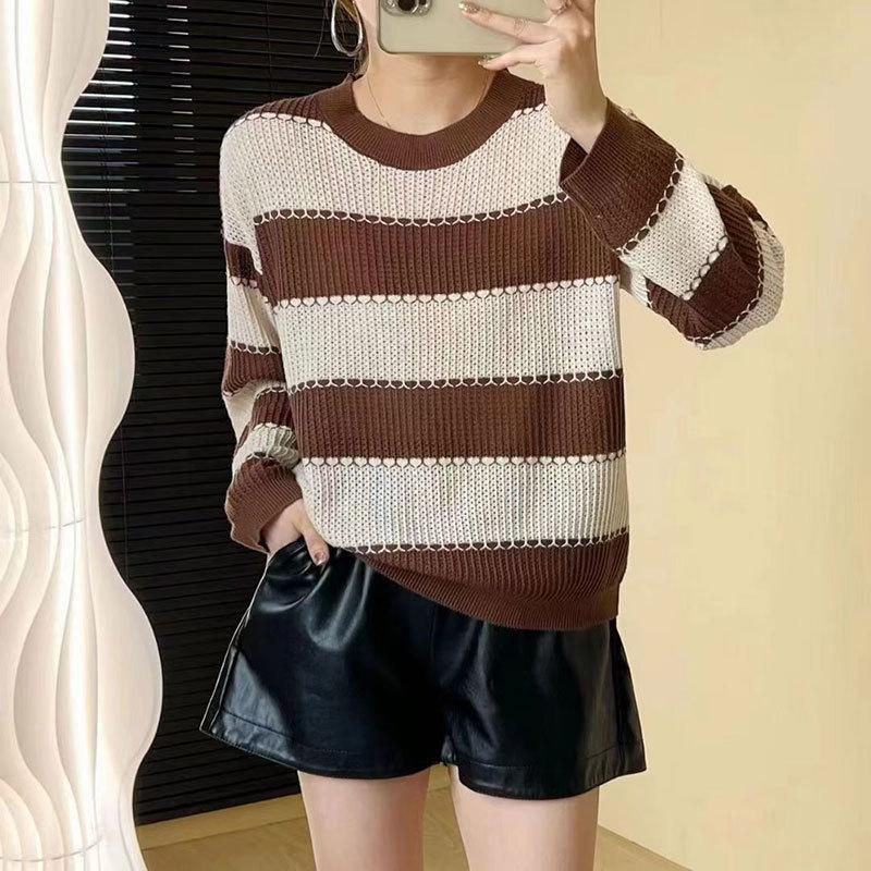 

DAFIFY Женская мода повседневная осень-зима полосатый принт длинный рукав O-образный вырез свитера One size