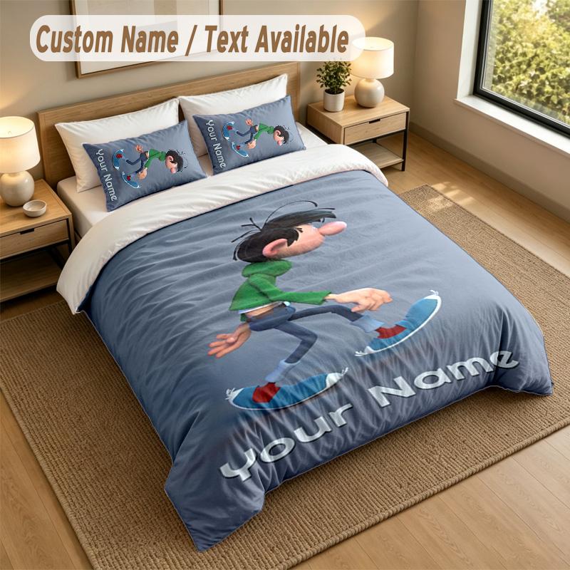3Pcs Bedding Set Custom Name Text, 1 Sheet 2 Pillowcases Home Bed DecorGaston Lagaffe