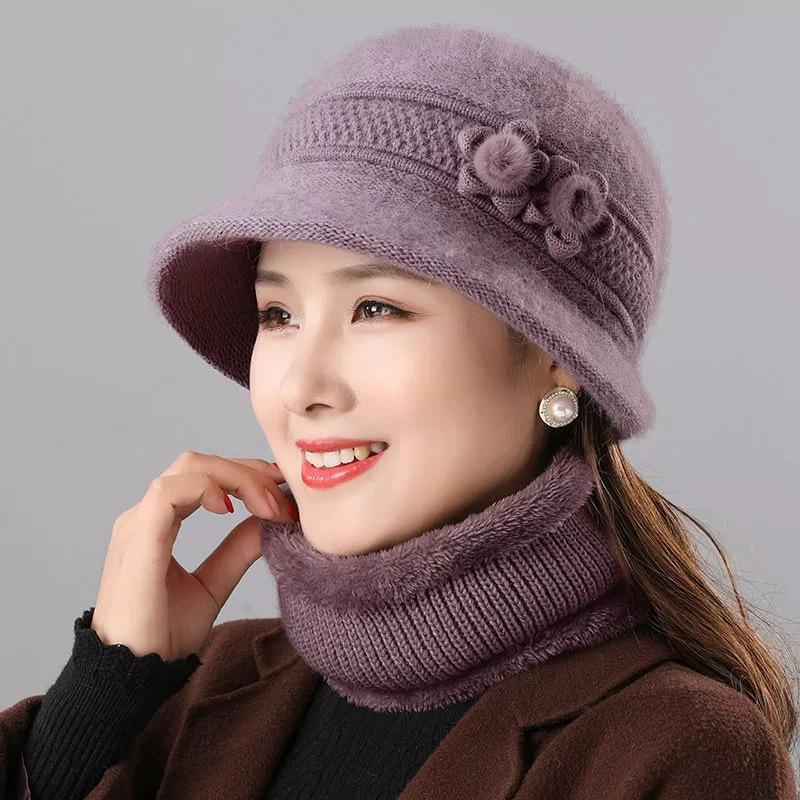 

Medium hat women s winter velvet warm wool hat grandma cotton hat scarf (single hat)