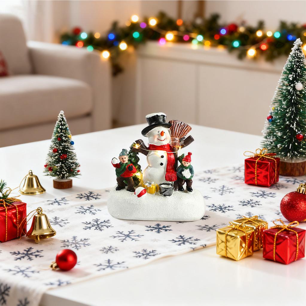 Elderly & Child Snowman Figurine Set - Heartwarming Winter Decor For Family-Friendly Holiday Display