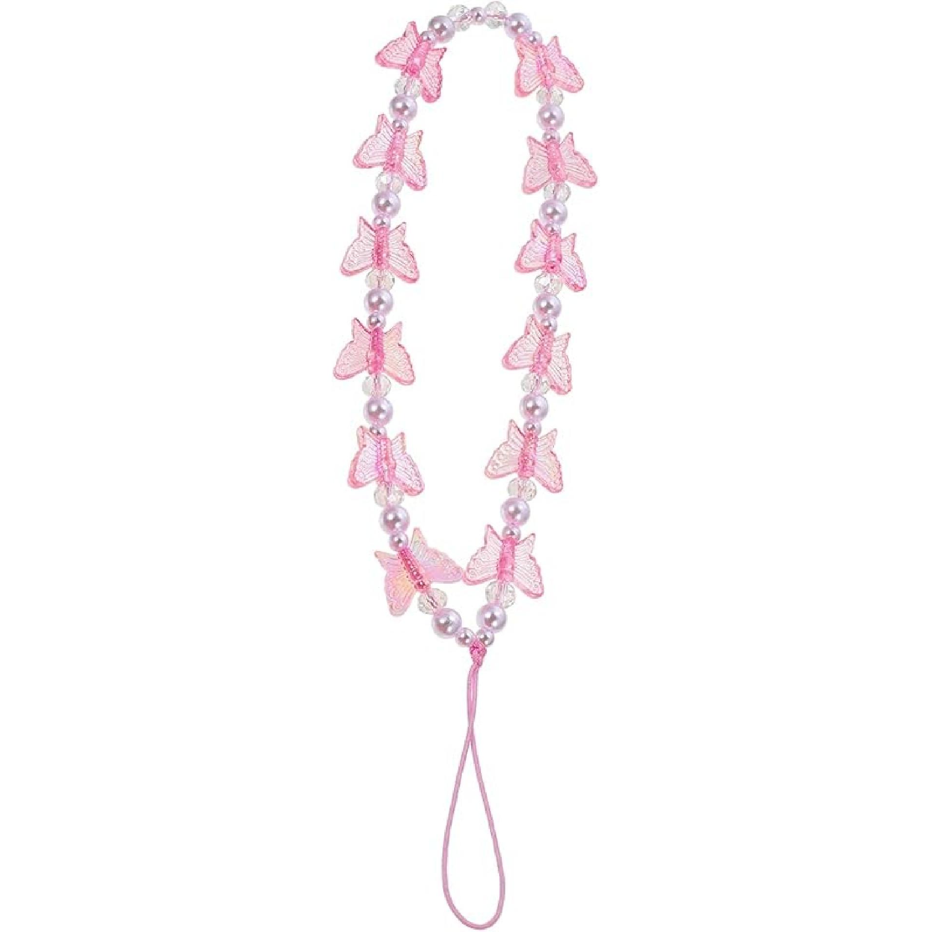 SOIMISS Crystal Cell Phone Lanyard Butterfly Beaded Phone Charm Colorful Phone Chain Phone Wrist Strap for Phone Camera Flashlight Blue