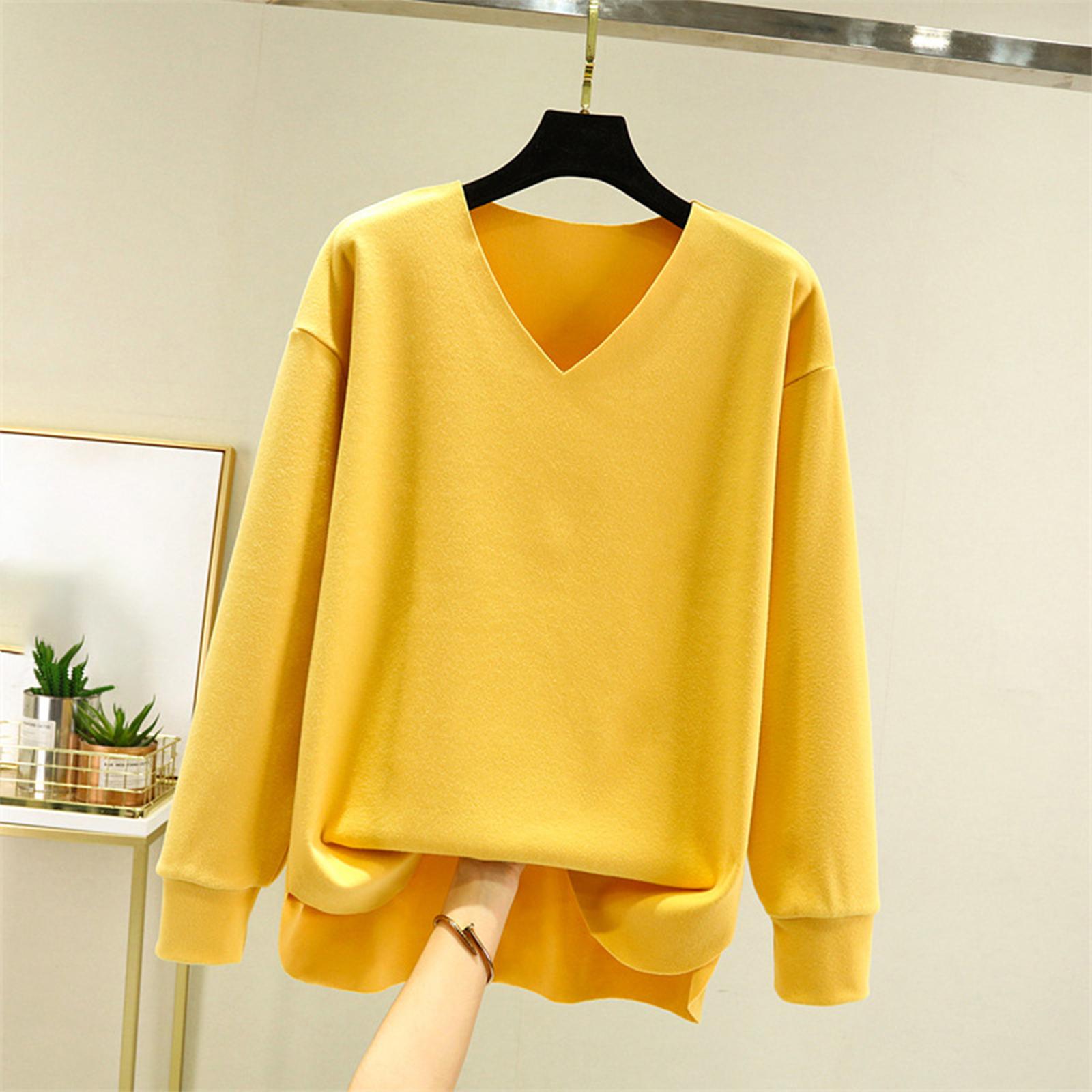

Женский модный однотонный флисовый утолщенный топ с длинными рукавами XL жёлтый