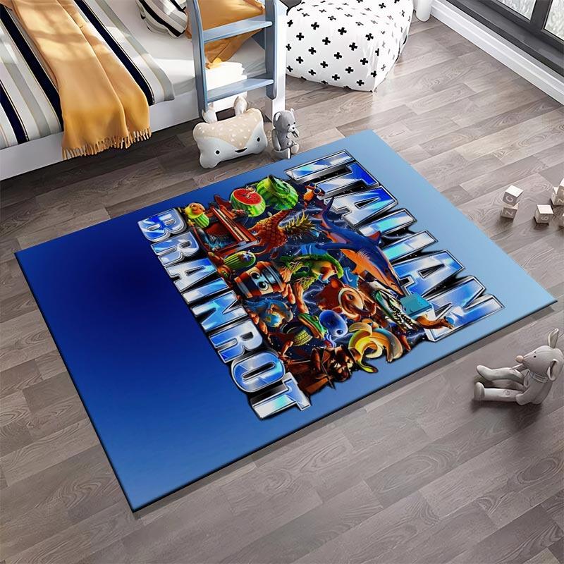 Colorful Cartoon Characters Design Rug with "Italian Brainrot" Text Suitable for use as an anti-slip for living room bedroom sofas