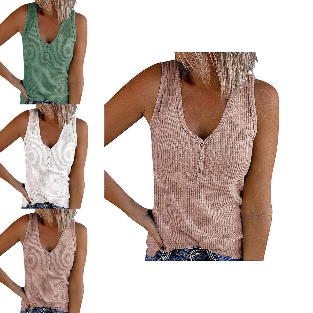Stylish Women's Sleeveless Vest With V Neck And Ribbed Design For Summer Comfort