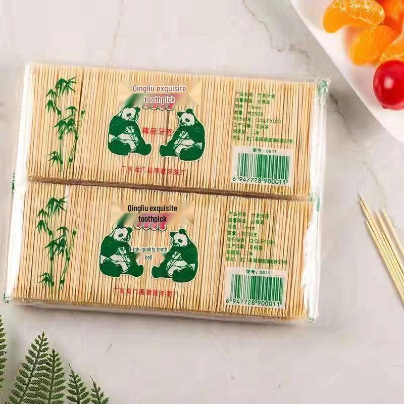 Bamboo Double-Headed Toothpick Holder with Disposable Fruit Toothpicks 100-piece Bag