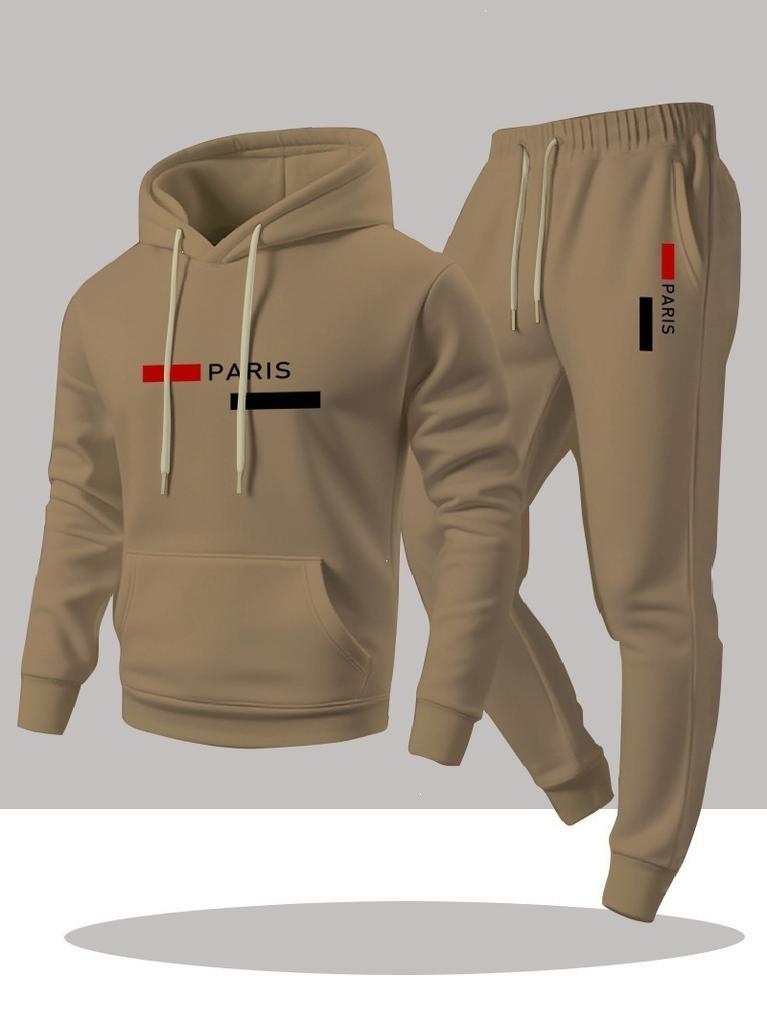 Herren Freizeit Sportanzug Mode PARIS Buchstaben Druck Kapuzenpullover Hose Zweiteiliges Set