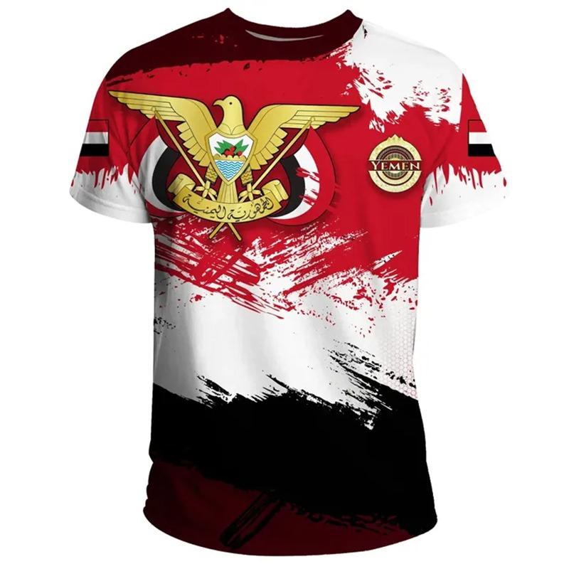 

Йеменские мужские футболки Повседневные свободные футболки с круглым вырезом и флагом Йемена с коротким рукавом Топы Мужская одежда Футболки больших размеров Уличная одежда M