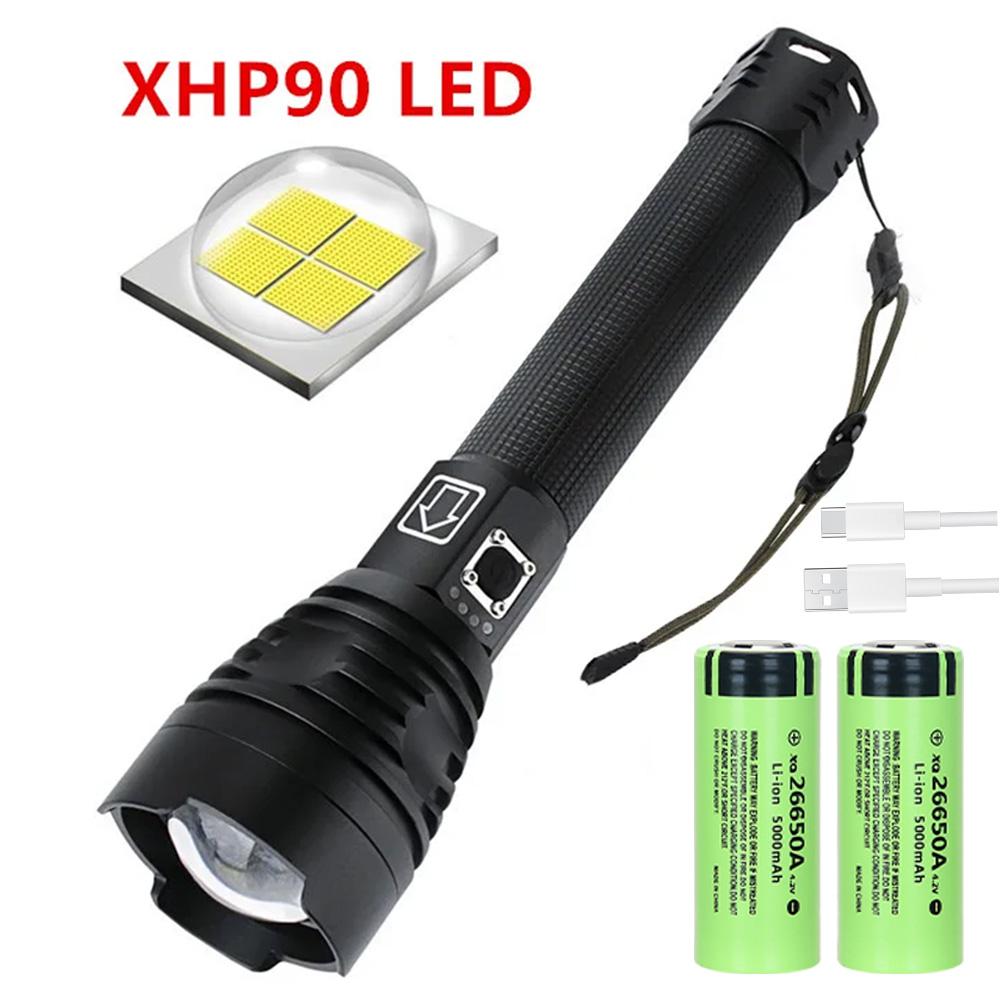 XHP90 Super Flashlights Torches Ultra Powerful Flashlight USB Recharge Flash Light 5000MAh LED Flashlight Zoom Tactical Lantern