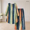 Plus Size Women Abstract Printed Two Piece Set Round Neck Long Sleeve High Low Top Wide Leg Pants