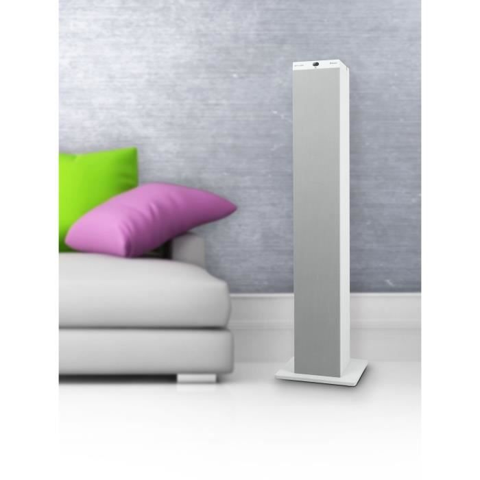 MUSE M-1250 BTW - Tour De Son Bluetooth Avec Radio PLL FM - 100W - 20 Stations Mémorisables - Caisson De Basse Intégré - Blanche