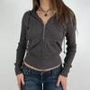 Grunge 2000s Ribbed Hoodies Zip Up Hooded Sweatshirt for Women Autumn Casual Full Sleeve Coats Women Y2k Vintage Outfits