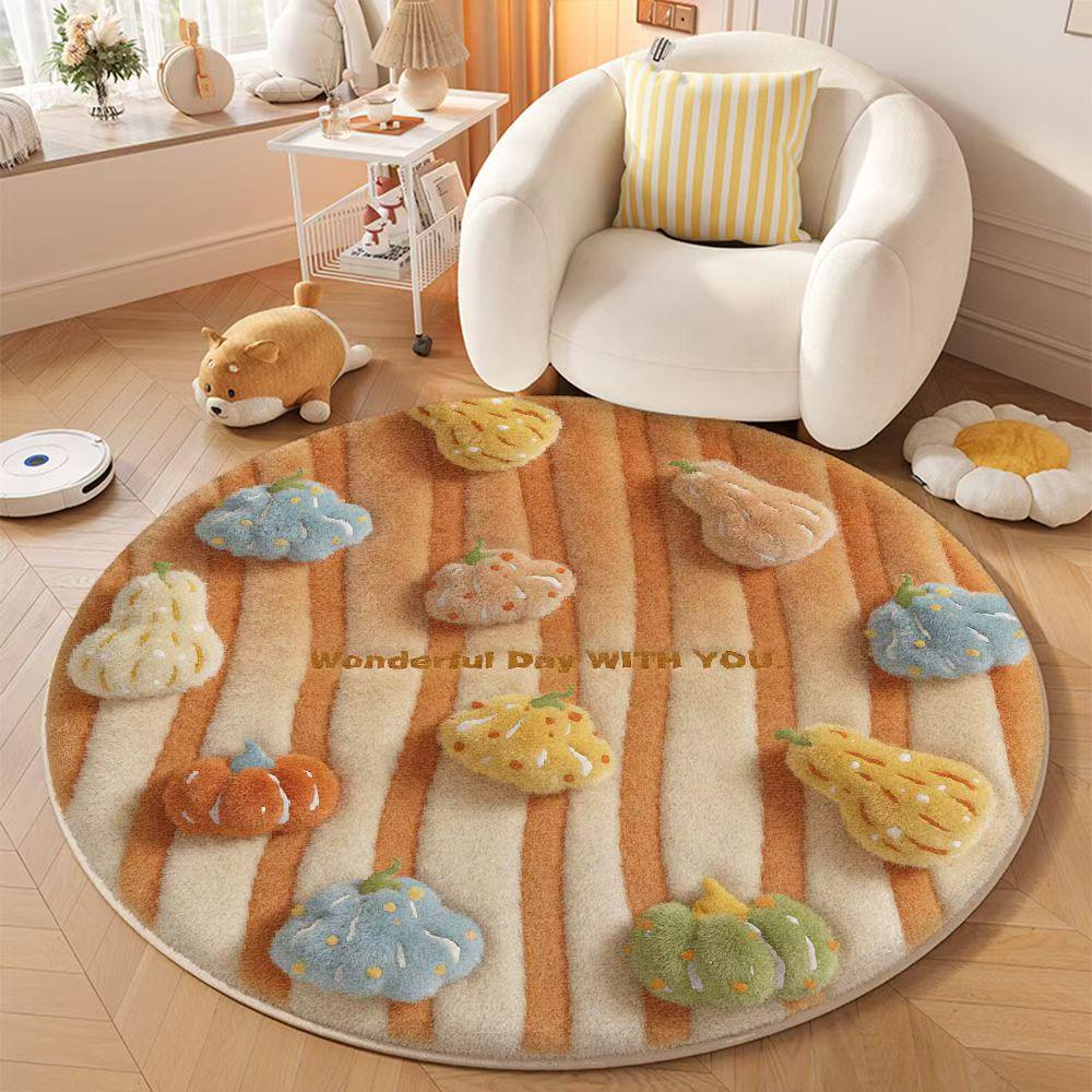 Round Cartoon Imitation Cashmere Rug - Stain-Resistant, Insulating, for Living Room or Sofa