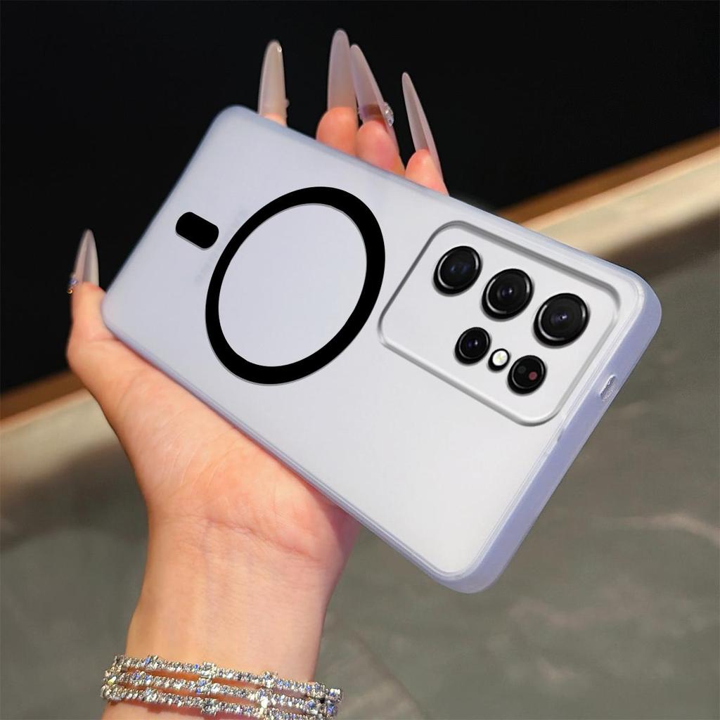 Frosted Semi Clear Magnetic Phone Case for Samsung Galaxy S21 Ultra Soft TPU Shockproof Cover