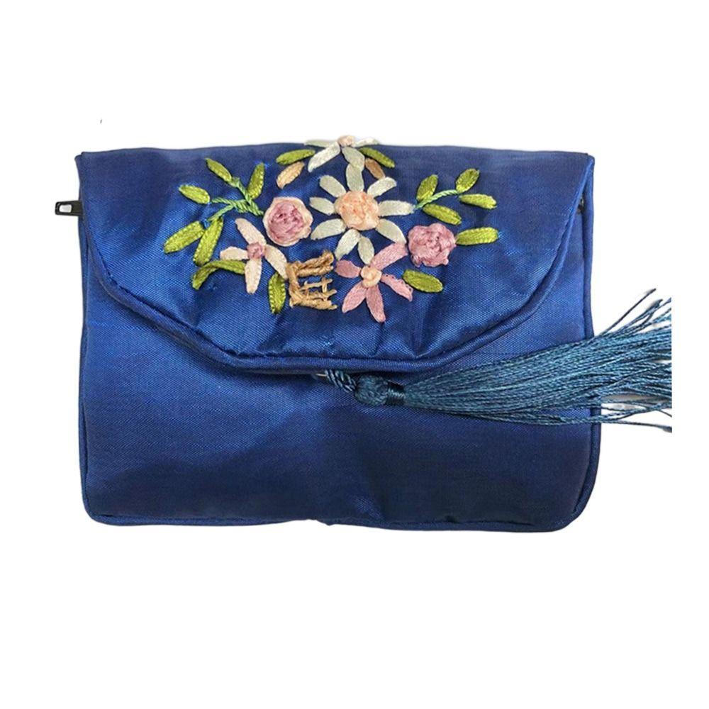 Embroidered Flower Women Tassels Handbags Retro Handmade Zipper National Small Bag Card Storage Ethnic Style Coin Purse