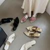 French Metal Buckle Silver Casual Toe Slippers Slope Heel Flat Sandals Women's 2025 Spring and Summer New Cool Slippers