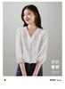 French Pure Cotton Embroidered Shirt for Women's 2026 Spring Commuting Versatile V-neck Seven Quarter Sleeve Niche Top