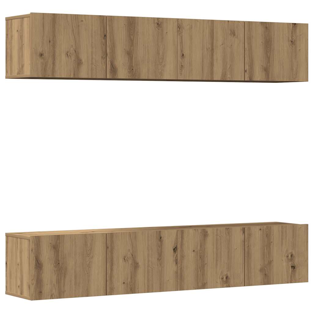 Wall Mounted TV Cabinets Set of 4 Artisan Oak Wood Based Material