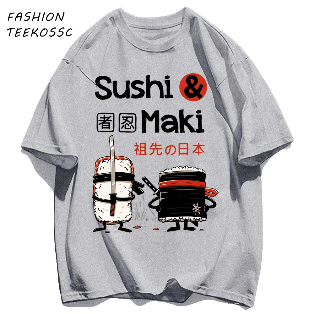 Sushi MakiS Japanese Cuisine Printing Men T Shirt Colour Casual Tops Cotton Trendy Tee Shirts Hip Hop Crewneck Man Clothes