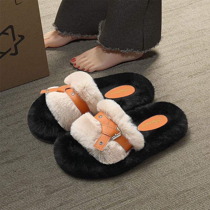 Cotton slippers women's winter new fashion high sense versatile household plush slippers women's winter