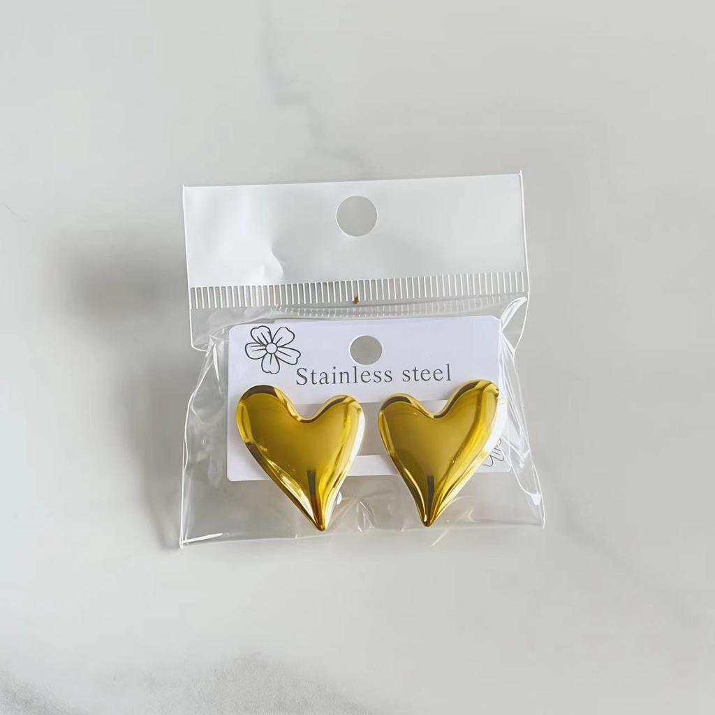 18K Gold Plated Stainless steel Waterproof Heart Stud Earrings, Bold Vintage Chunky Jewelry for Women