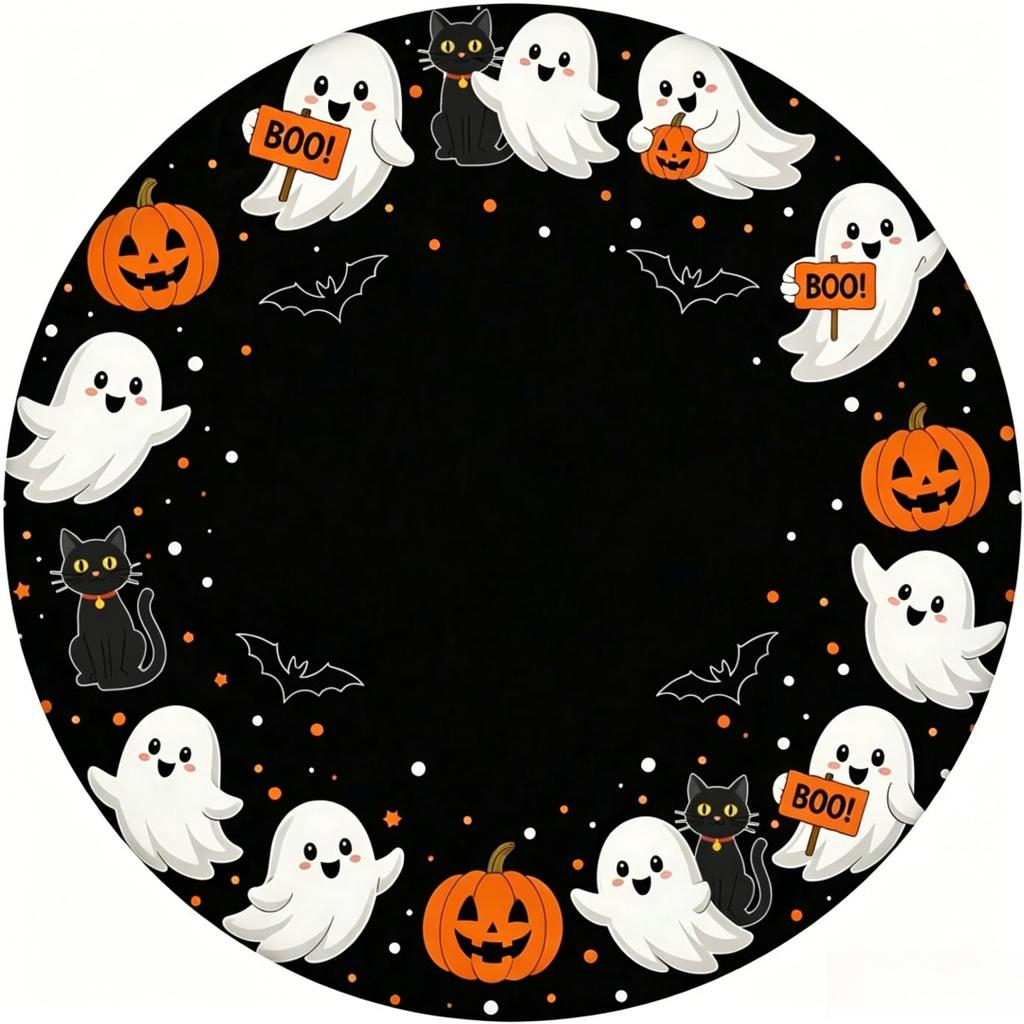Halloween Round Table Cover Waterproof Oilproof Stretch Fitted Tablecloth Pumpkin Ghost Print Wipeable Table Protector Home Party Holiday Dining Decor