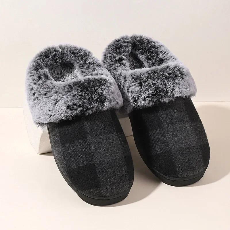 Fashion Cotton Slippers for Women 2025Closed Toe Keep Warm Fur Slippers Casual Shoes Woman Comfort Soft Sole Non-Slip Cotton Padded Shoe