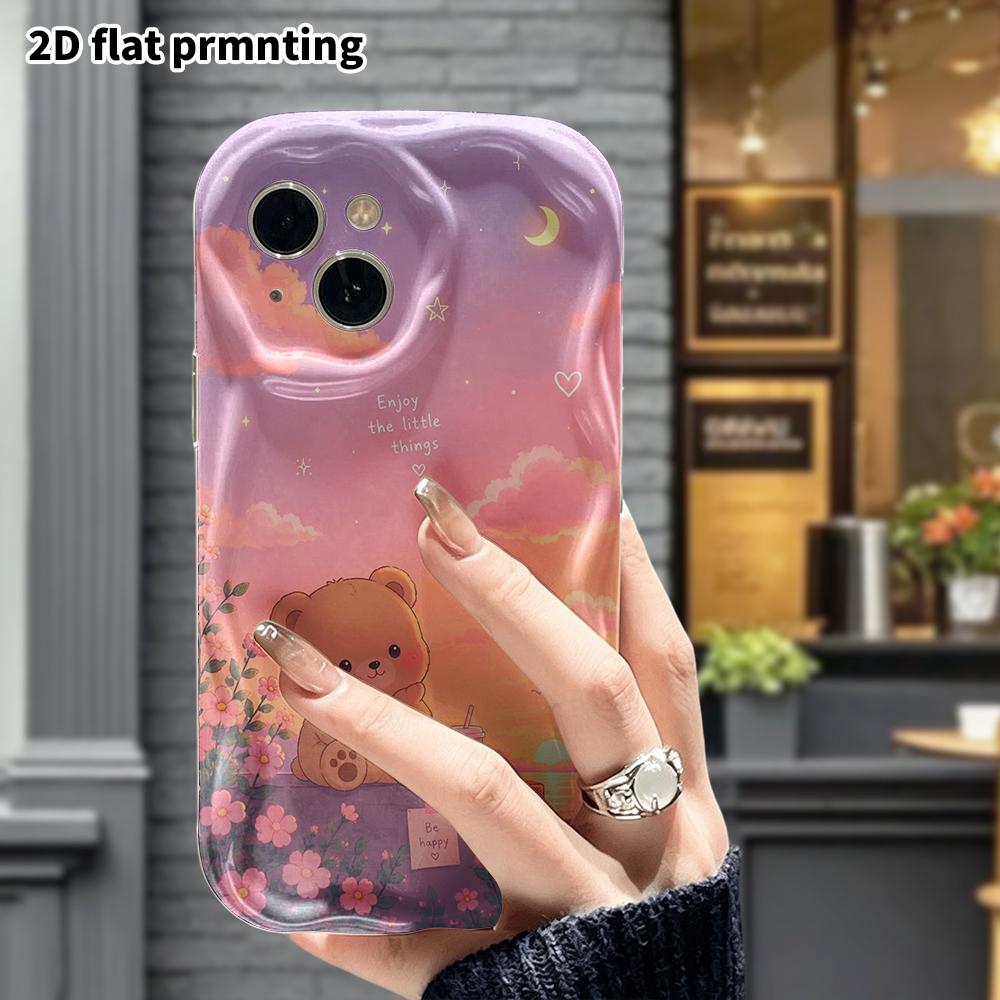 Phone Case: 2D flat design suitable for iPhone 18 17 16 15 14 13 Pro protective case, seaside sunset bear, perfect Christmas and Halloween holiday gif