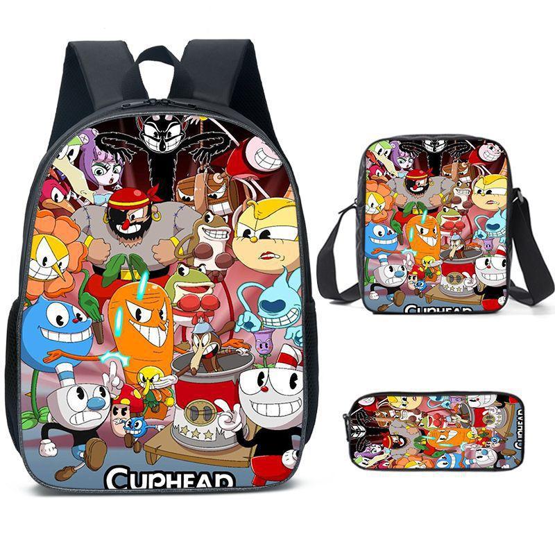 Zaino a Testa di Tazza Cuphead Zaino per Studente Cuphead Zaino Cartone Animato Borsa Pranzo Borsa a Tracolla Astuccio Scuola Elementare