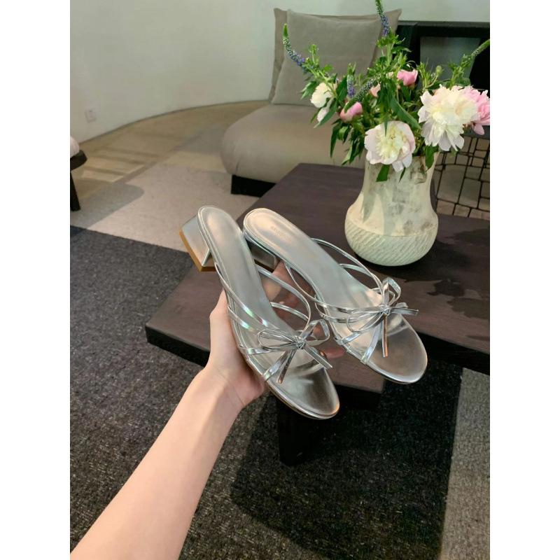 

New Summer Night~ Sweet Bow Versatile Steak Heel Roman Sandals Girl 35 срібний