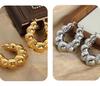 Textured Gold-Plated Titanium Steel U-Shaped Earrings with Steel Ball Design