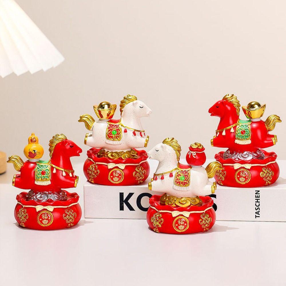 Resin New Year Mascot Miniature Desktop Ornament Zodiac Ornaments Gift Horse Figurine  Cabinet