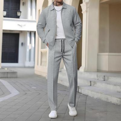 Men's Autumn Youth Zipper Pocket Lapel Slim Cardigan Men's Jacket Two-piece Suit