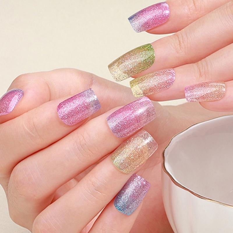 Gel Nail Stickers Full Cover Self Adhesive French Manicure Strips Quick Apply No UV Light Required with Nail File Stick