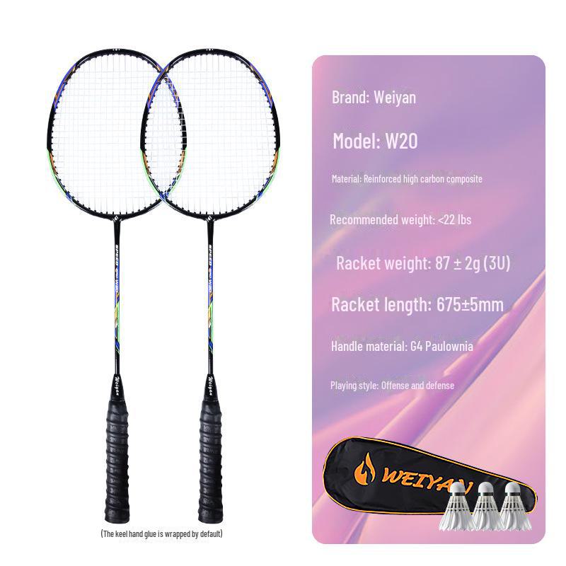 Set de rachete pentru badminton din fibră de carbon Weiyan: Aluminiu-Carbon Durabil, Pachet de 2, Antrenament pentru Adulți.