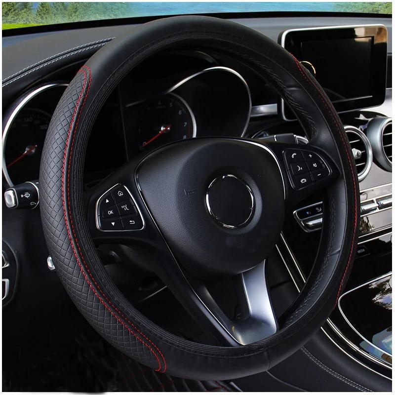 Car Steering Wheel Cover Auto Steering- Wheel Cover Skidproof Anti-Slip Embossing Leather Car-styling Auto Accessories 37-39cm