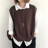 Damen Asymmetrische Strickweste Einfarbige Dünne Schichtjacke Vintage Rundhals Locker Ärmellose Jacke Oberbekleidung Pullover