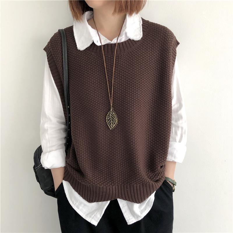 Damen Asymmetrische Strickweste Einfarbige Dünne Schichtjacke Vintage Rundhals Locker Ärmellose Jacke Oberbekleidung Pullover