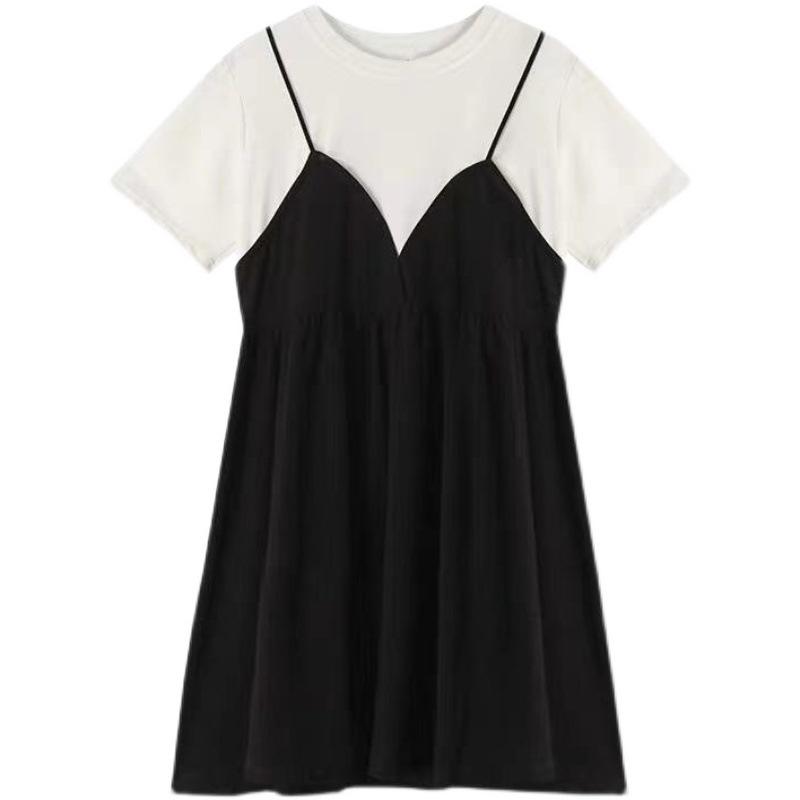 Plus Size Summer Mid-Length Maternity Babydoll Dress – Loose Fit Short Sleeve Two-Piece Look