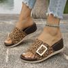 Fashion Vintage Leopard Thick Bottom Slippers Women Summer Casual Buckle Open Toe Sandals Female Plus Size Non Slip Wedge Slides Mujer