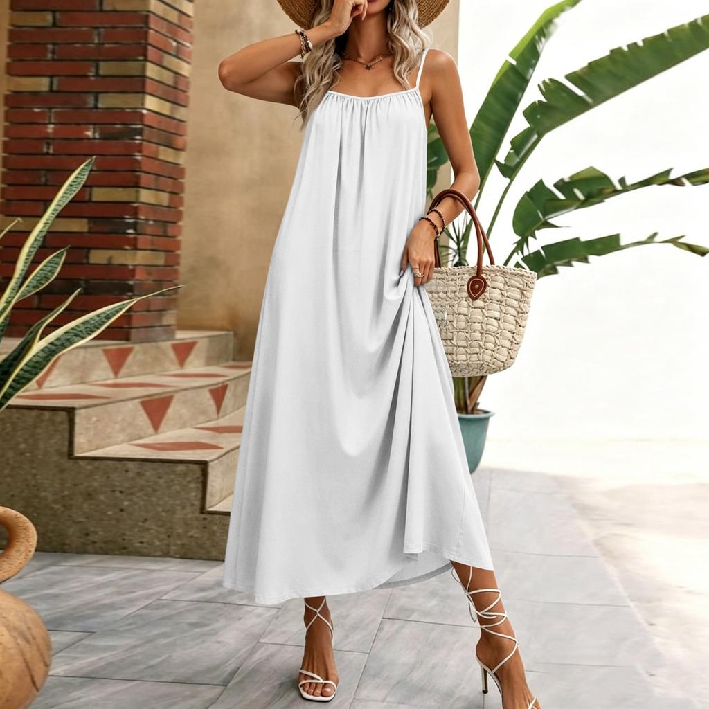Women Sleeveless Maxi Dress Summer Casual Long Dress Lightweight Loose Fit Lounge Dress with Adjustable Straps for Vacation and Home Wear