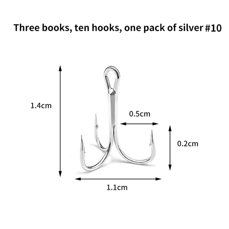 10pcs Sanben Hooks Lua Hooks Anchor Fishing Hooks Sea Fishing Hooks Triple Claw Anchor Hooks Silver Black Fishing Hooks 2#4#6#8#