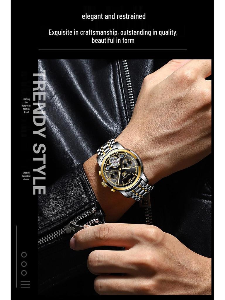 Švýcarské pánské automatické multifunkční tourbillonové hodinky