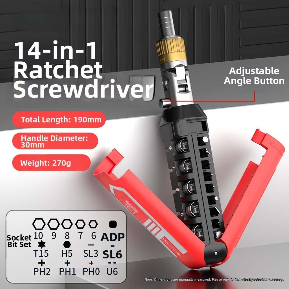 Ratchet Screwdriver Set Folding Design 10 in 1 and 14 in 1 Multi Tool for Maintenance and Repair Work Chrome Vanadium Steel