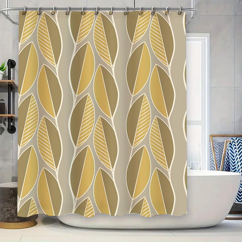 

Modern Shower Curtain Golden Leaves Pattern, Long Design For Bathroom Decorations W60H190(CM)-1 Pcs