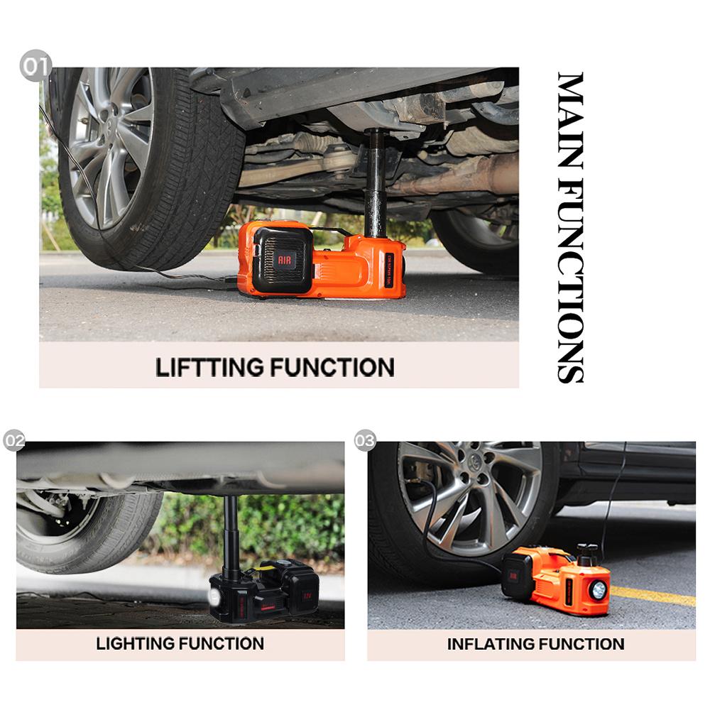 Car Jack 5T Electric Hydraulic Floor Jack Tire Inflator Pump LED Light Electric Impact Wrench Car Repair Tool 45cm 3 in 1 150W DC 12v